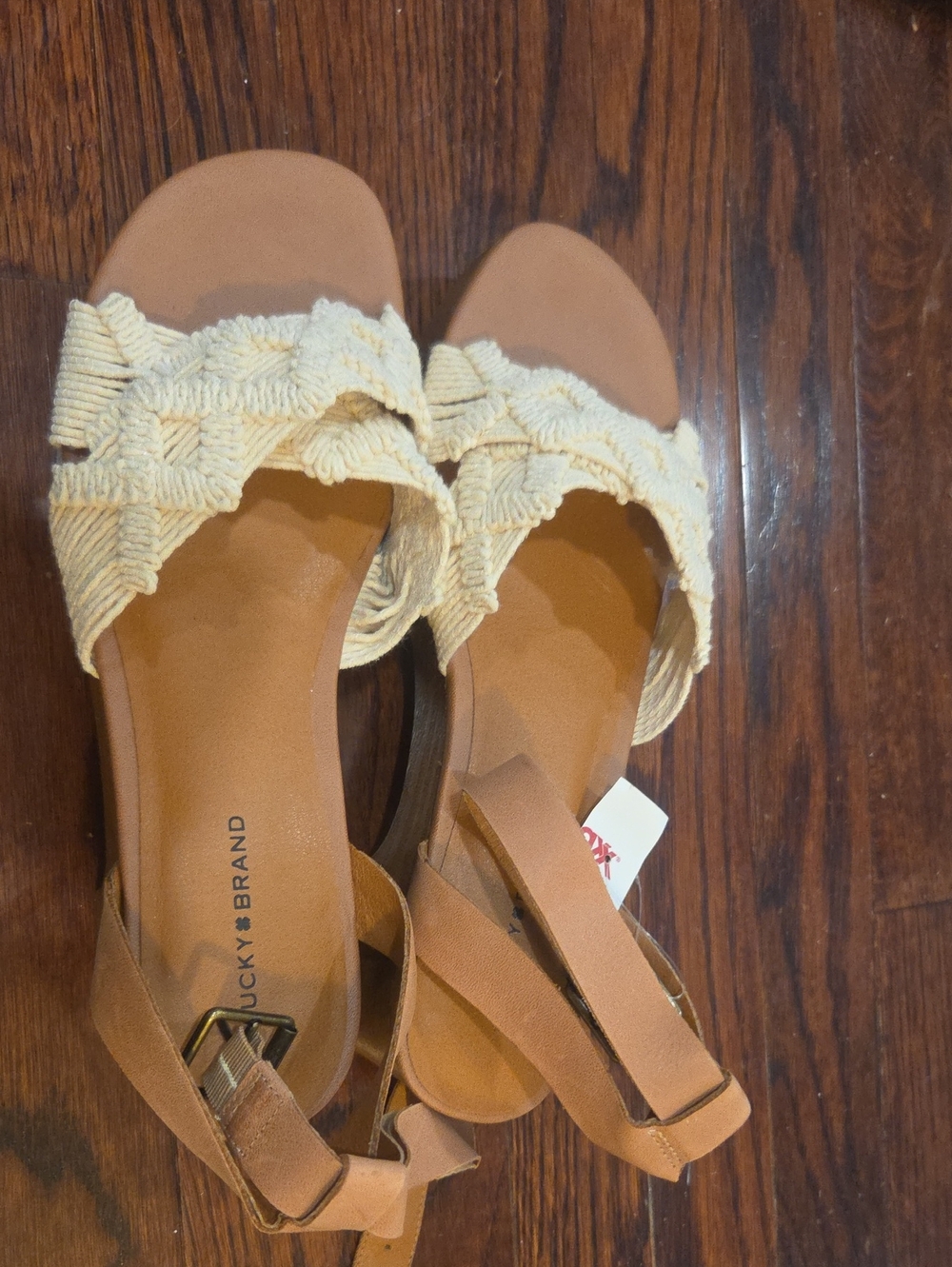 Lucky Brand Cream Woven Slingback Sandals with Tan Footbed